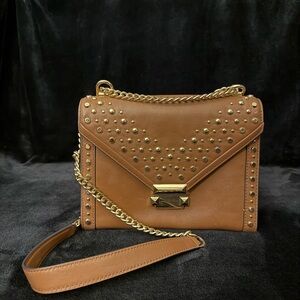 Studded Brown Leather Crossbody Bag